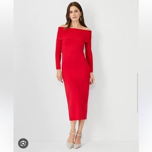 Ann Taylor Red Off-Shoulder Midi Dress M